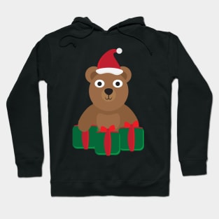 Cute Cartoon Bear with Santa Hat and Green Red Gifts Hoodie